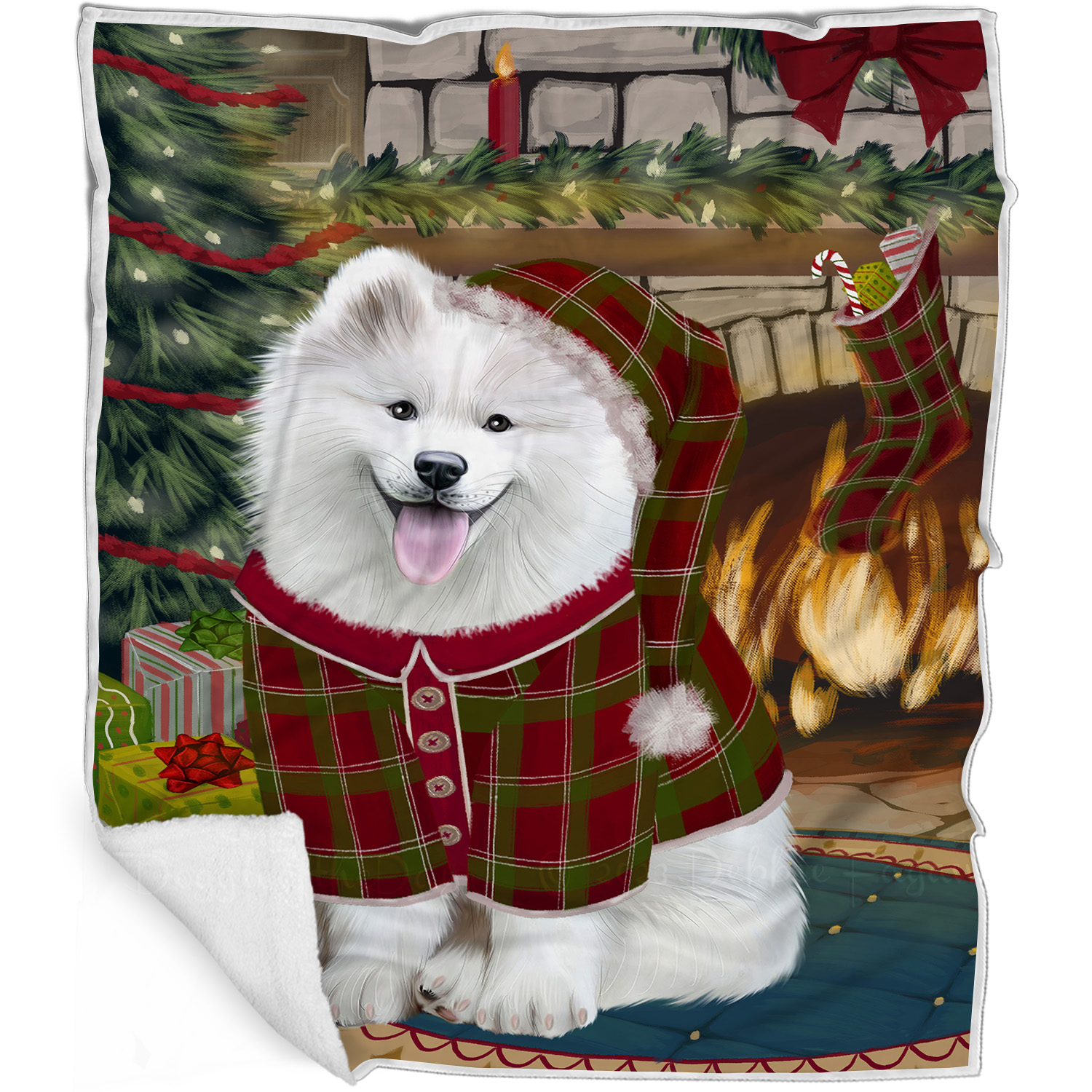 Samoyed Dog Blanket Personalized Throw Woven Fleece Sherpa